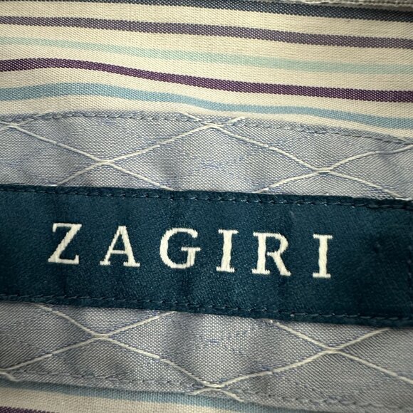 Zagiri Mens Button Up Striped Long Sleeve Dress Shirt Blue Purple Size Large - Picture 5 of 9
